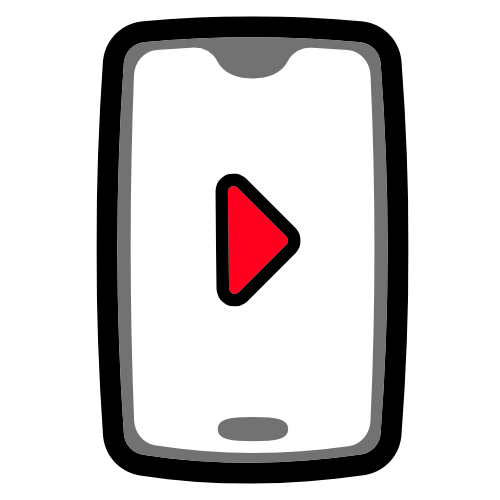  A grey cellphone displaying a red 'play' icon